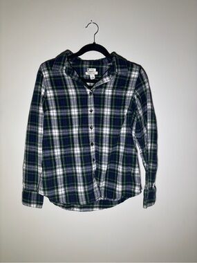 L.L.Bean Women’s Green Navy Plaid Flannel Shirt Size Small